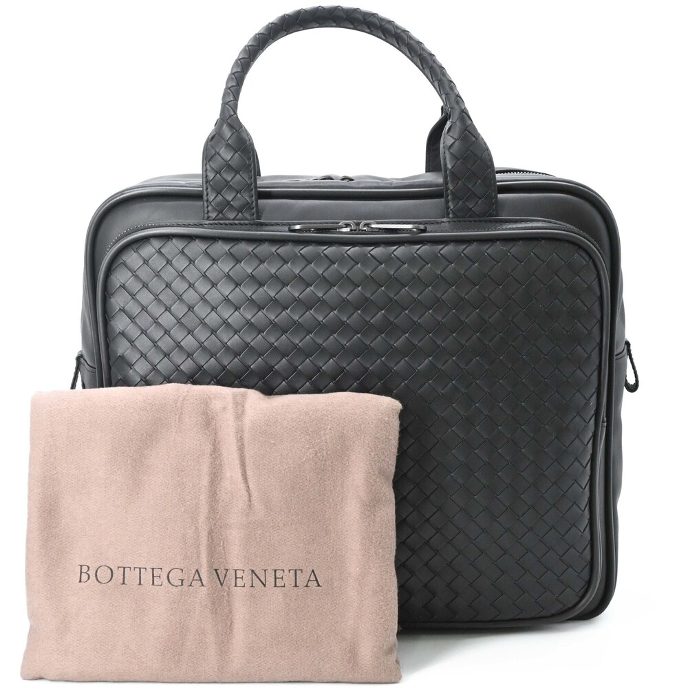 BOTTEGA VENETA Black Leather Intrecciato Boston Bag